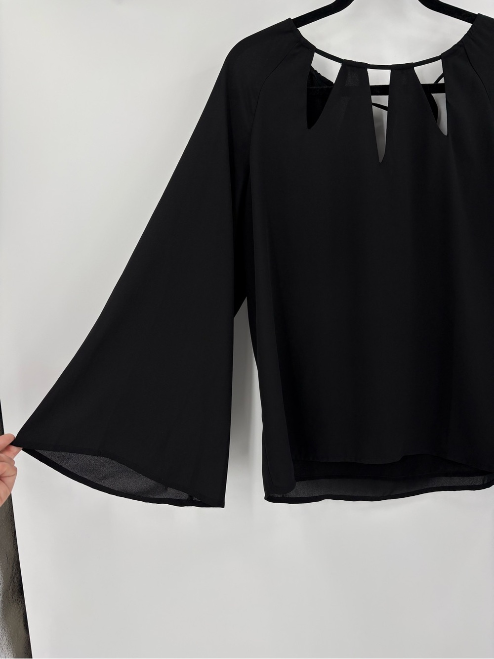 Dark Fairy Forest Witch Goddess Black Bell Sleeve Sheer Flowy Blouse Top Medium - Picture 2 of 12